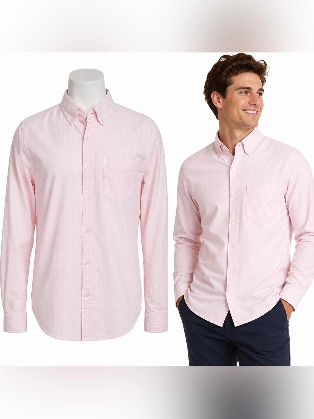 Free Assembly Men's Stretch Oxford Button Down Shirt L Pink Striped Tailored New